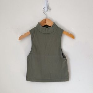 Zara Green Ribbed Crop Mock Neck Tank